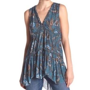 Free People Purple Haze Hummingbird Teal Tunic Size small